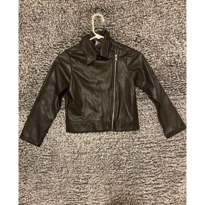 Wonder Nation Girl's Long Sleeve Black Crop Faux Leather Jacket Size M